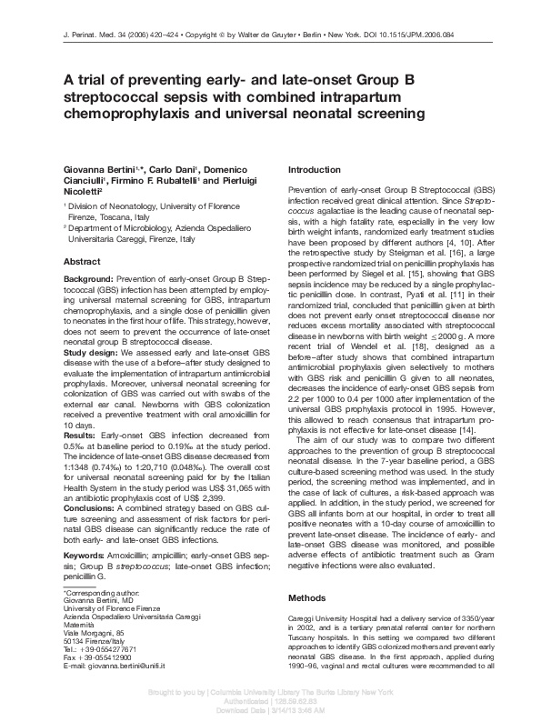 (PDF) A trial of preventing early- and late-onset Group B streptococcal ...