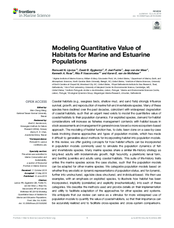 (PDF) Modeling Quantitative Value of Habitats for Marine and Estuarine ...