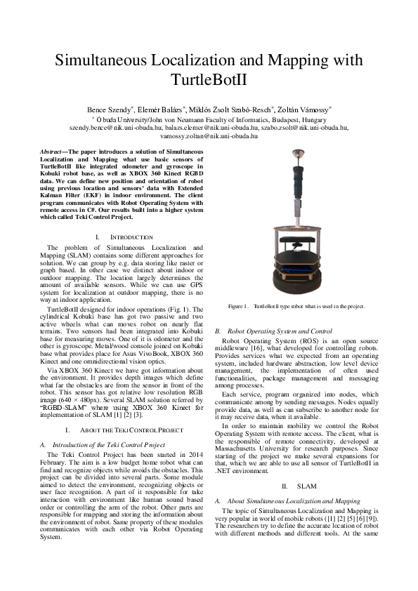 (PDF) Simultaneous localization and mapping with TurtleBotII