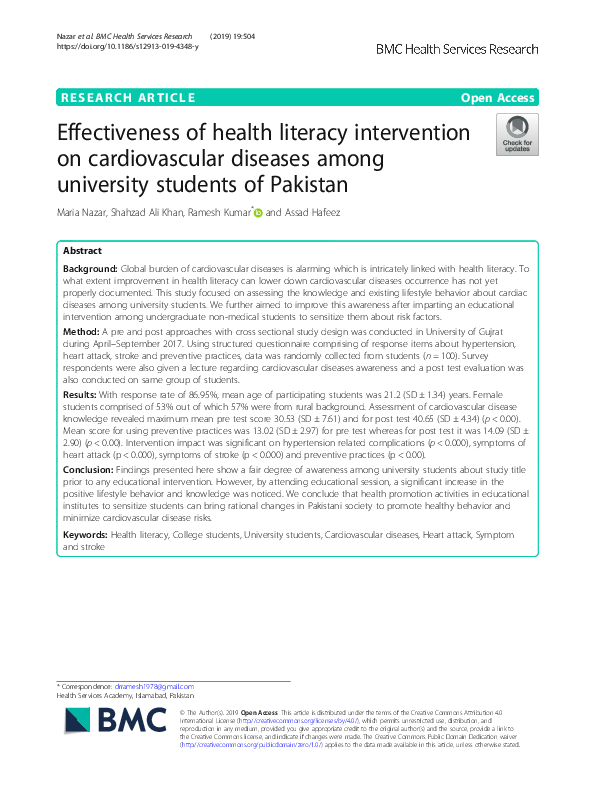 (PDF) Effectiveness of health literacy intervention on cardiovascular ...