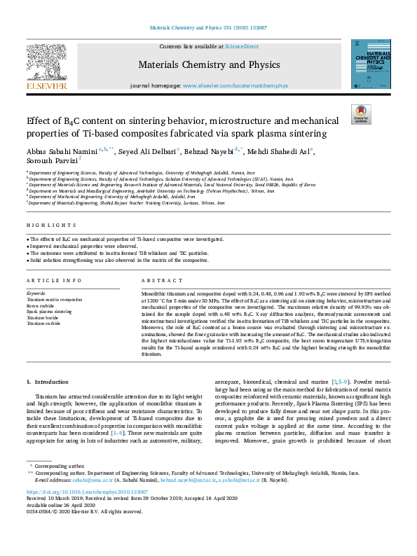 (PDF) Effect of B4C content on sintering behavior, microstructure and ...