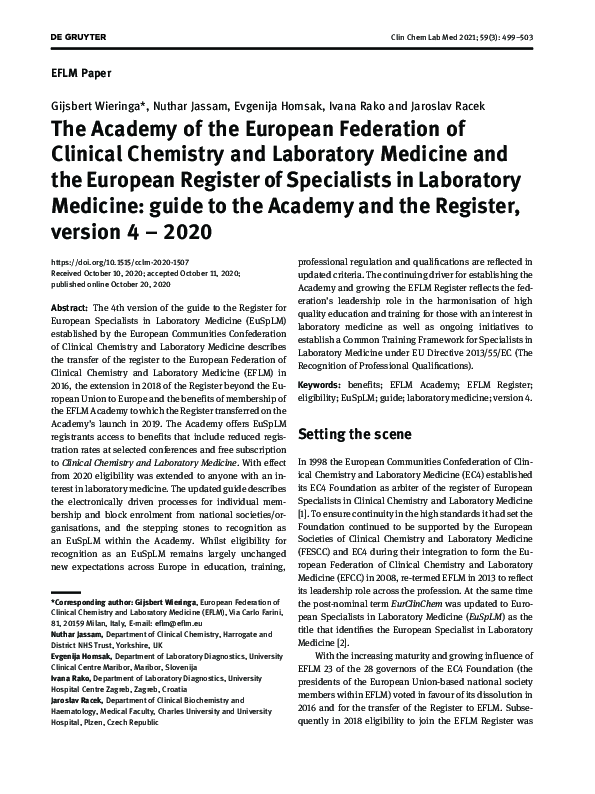 (PDF) The Academy of the European Federation of Clinical Chemistry and ...