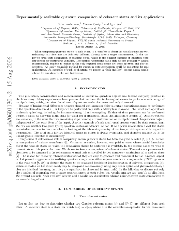 (PDF) Experimentally realizable quantum comparison of coherent states ...