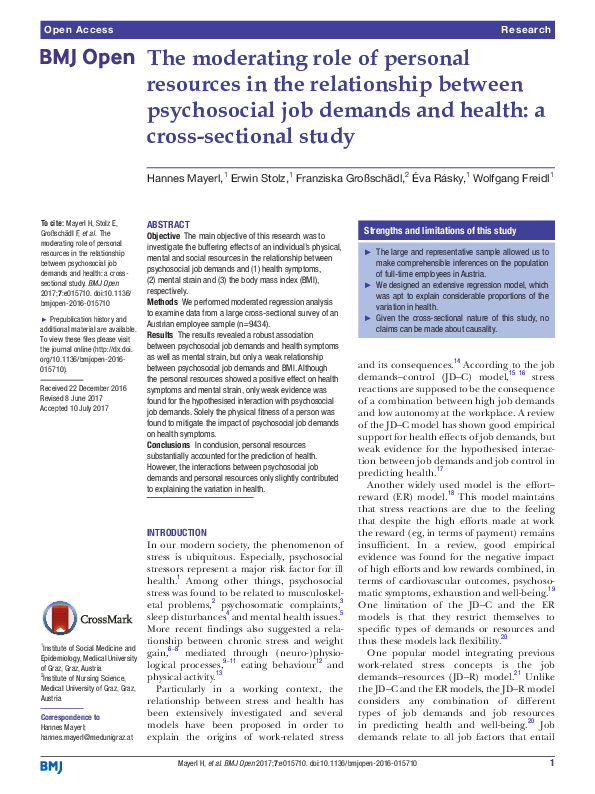 (PDF) The moderating role of personal resources in the relationship ...