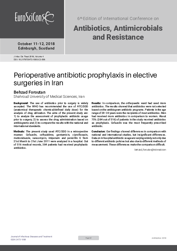 (PDF) Perioperative antibiotic prophylaxis in elective surgeries in Iran