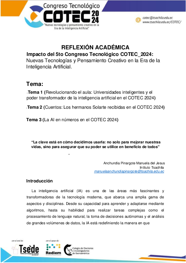 (PDF) Formato Reflexion COTEC 2024 MANUELA