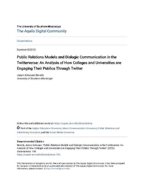 (PDF) Public relations models and dialogic communication in the ...