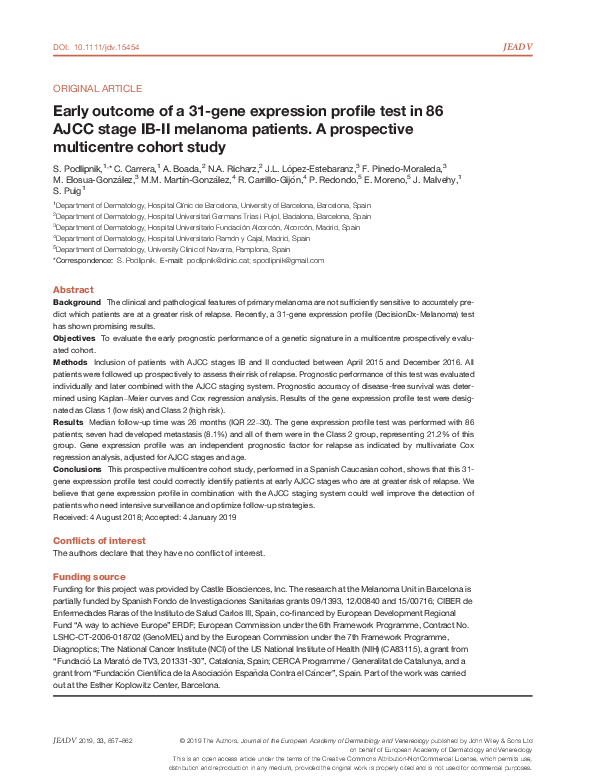 (PDF) Early outcome of a 31‐gene expression profile test in 86 AJCC ...