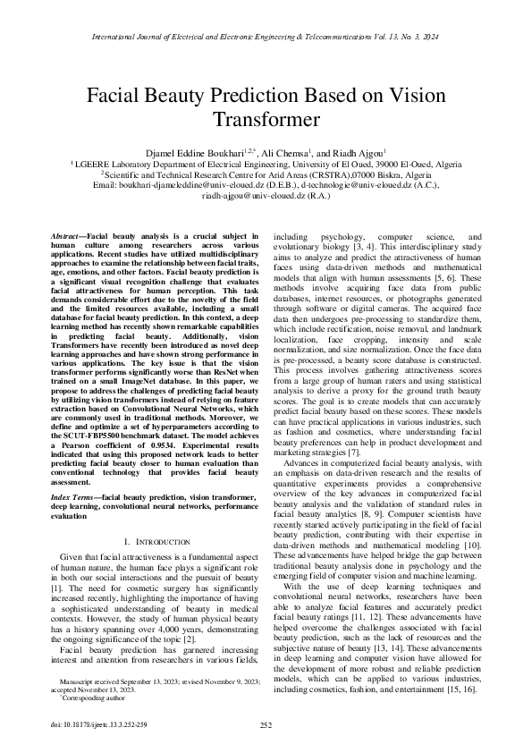 (PDF) Facial Beauty Prediction Based on Vision Transformer