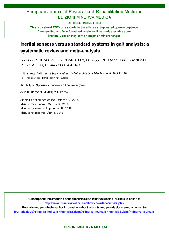 (PDF) Inertial sensors versus standard systems in gait analysis: a ...