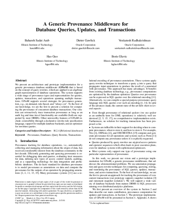 (PDF) A Generic Provenance Middleware for Database Queries, Updates ...