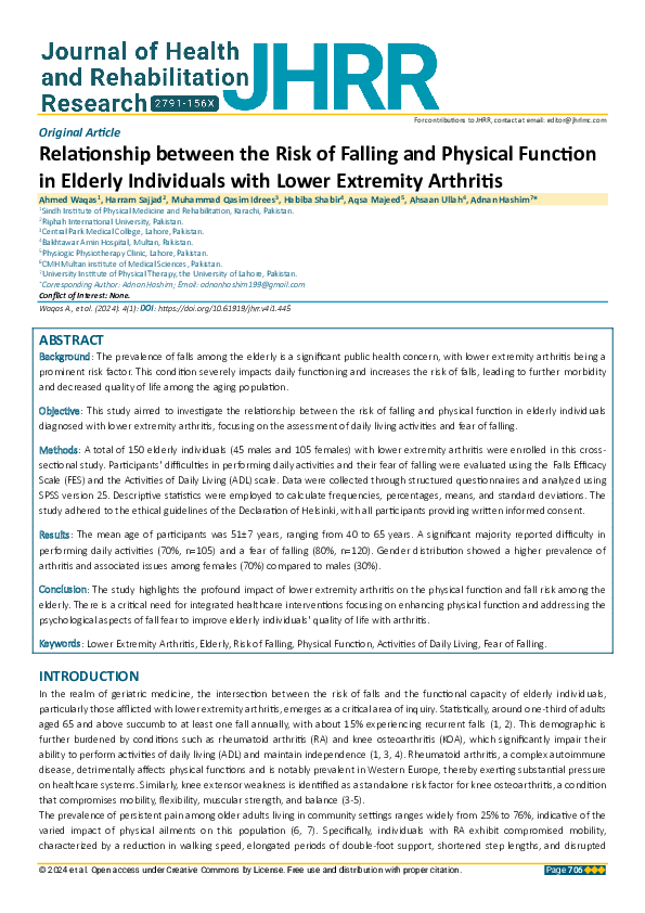 (PDF) Relationship between the Risk of Falling and Physical Function in ...
