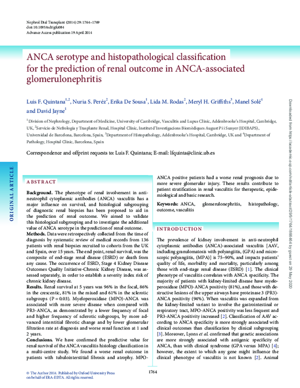 (PDF) ANCA serotype and histopathological classification for the ...