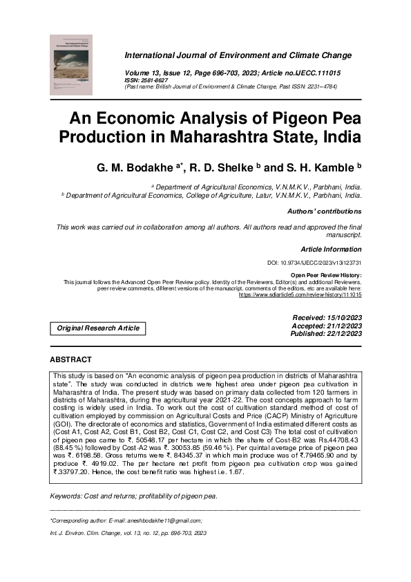 (PDF) An Economic Analysis of Pigeon Pea Production in Maharashtra ...