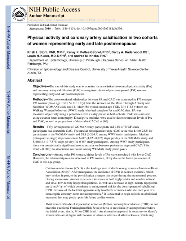 (PDF) Physical activity and coronary artery calcification in two ...
