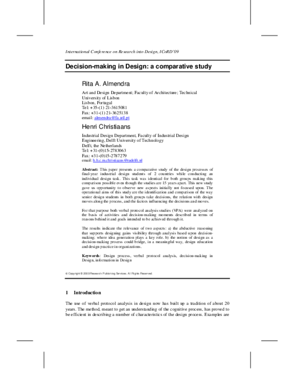 (PDF) Decision making in the conceptual design phases: a comparative study