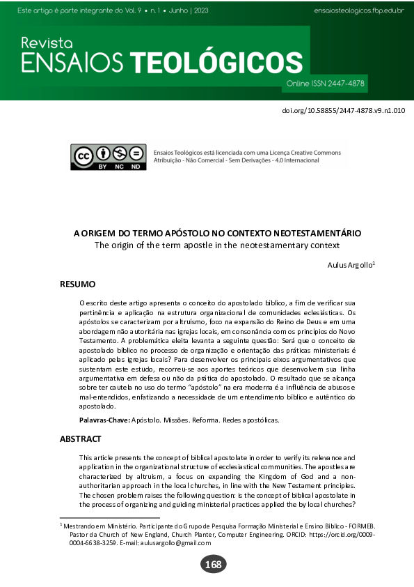 (PDF) A Origem Do Termo Apóstolo No Contexto Neotestamentário