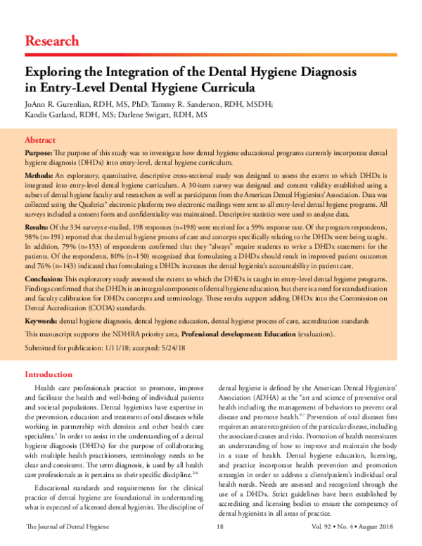 (PDF) Exploring the Integration of the Dental Hygiene Diagnosis in ...