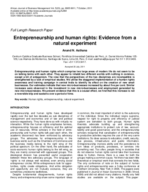 (PDF) Entrepreneurship and human rights: Evidence from a