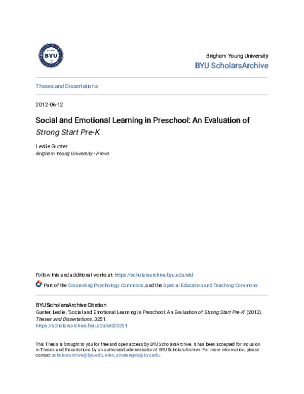 (PDF) Social and Emotional Learning in Preschool: An Evaluation of ...