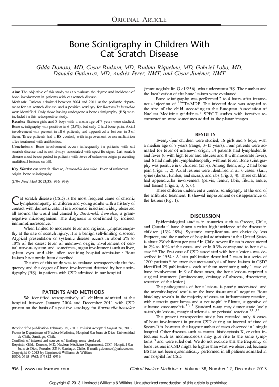 (PDF) Bone Scintigraphy in Children With Cat Scratch Disease