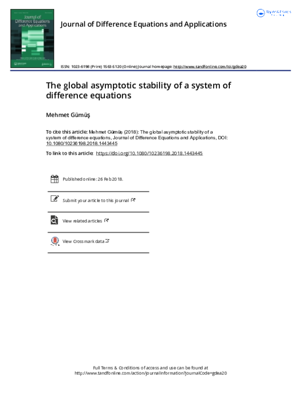 (PDF) Global asymptotic stability of a system of difference equations