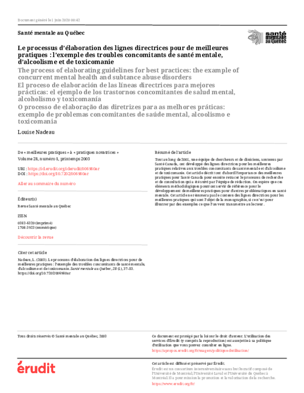 (PDF) Le processus d’élaboration des lignes directrices pour de ...