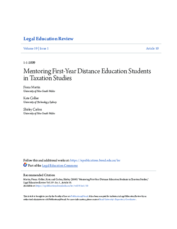 (PDF) Mentoring First-Year Distance Education Students in Taxation Studies