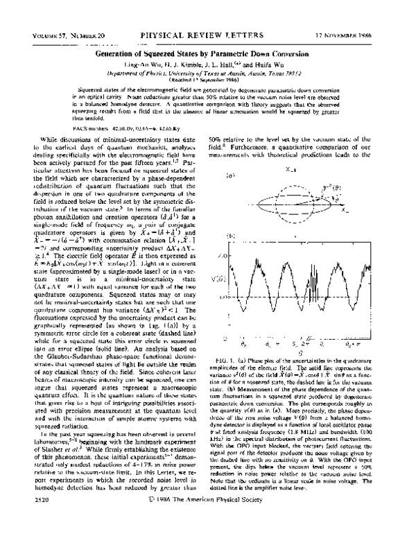 (PDF) Generation of Squeezed States by Parametric Down Conversion