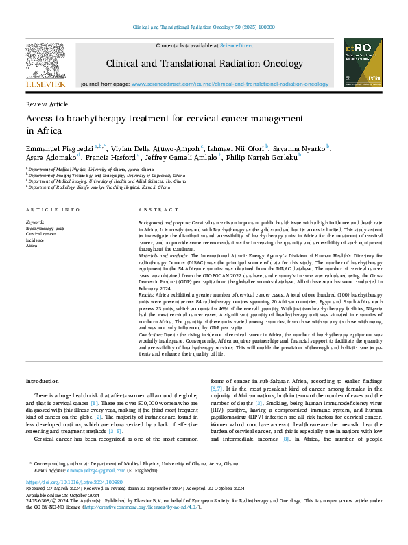 (PDF) Access to brachytherapy treatment for cervical cancer management ...