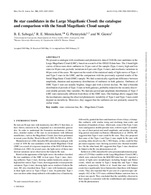 (PDF) Be star candidates in the Large Magellanic Cloud: the catalogue ...