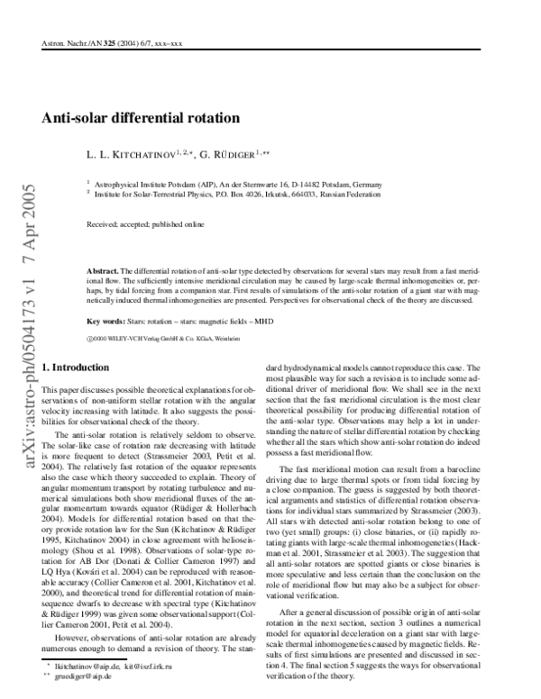 (PDF) Anti-solar differential rotation