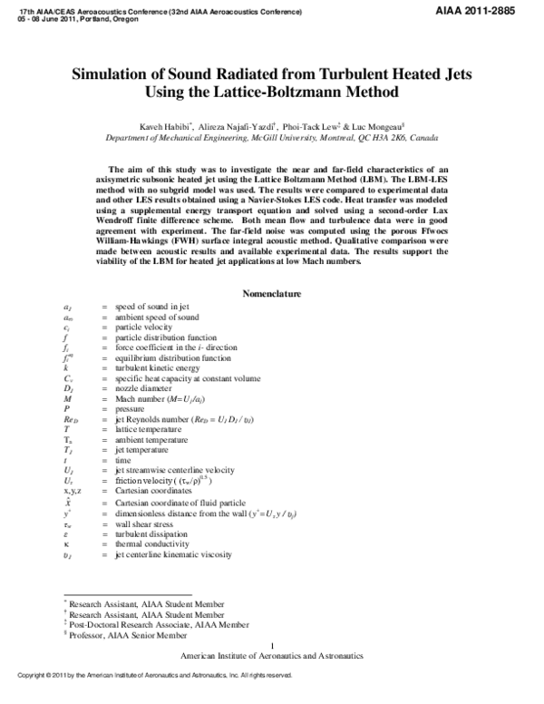 (PDF) Simulation of Sound Radiated from Turbulent Heated Jets Using the ...