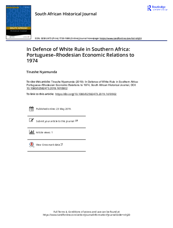(PDF) In Defence of White Rule in Southern Africa: Portuguese–Rhodesian ...
