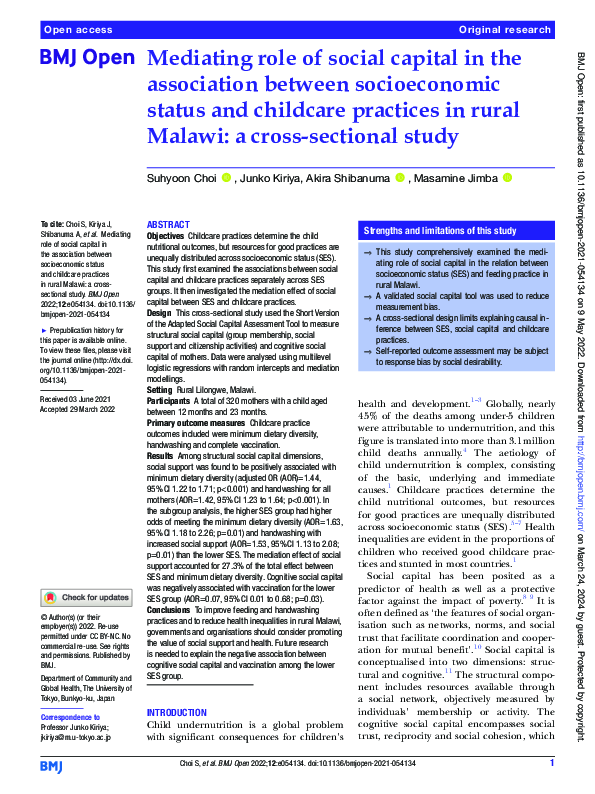 (PDF) Mediating role of social capital in the association between ...