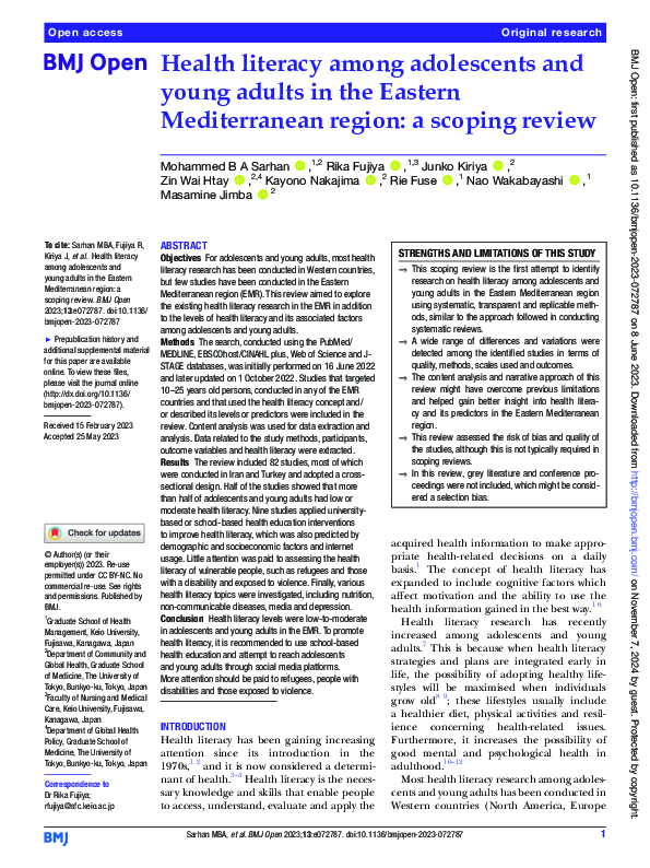 (PDF) Health literacy among adolescents and young adults in the Eastern ...