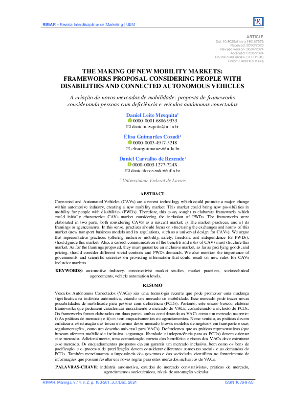 (PDF) The Making of New Mobility Markets: Frameworks Proposal ...
