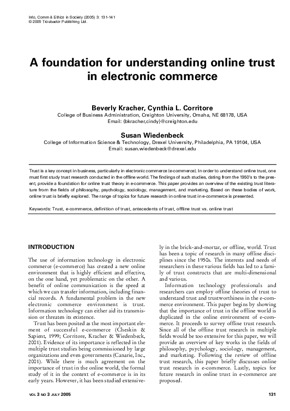 (PDF) A foundation for understanding online trust in electronic commerce