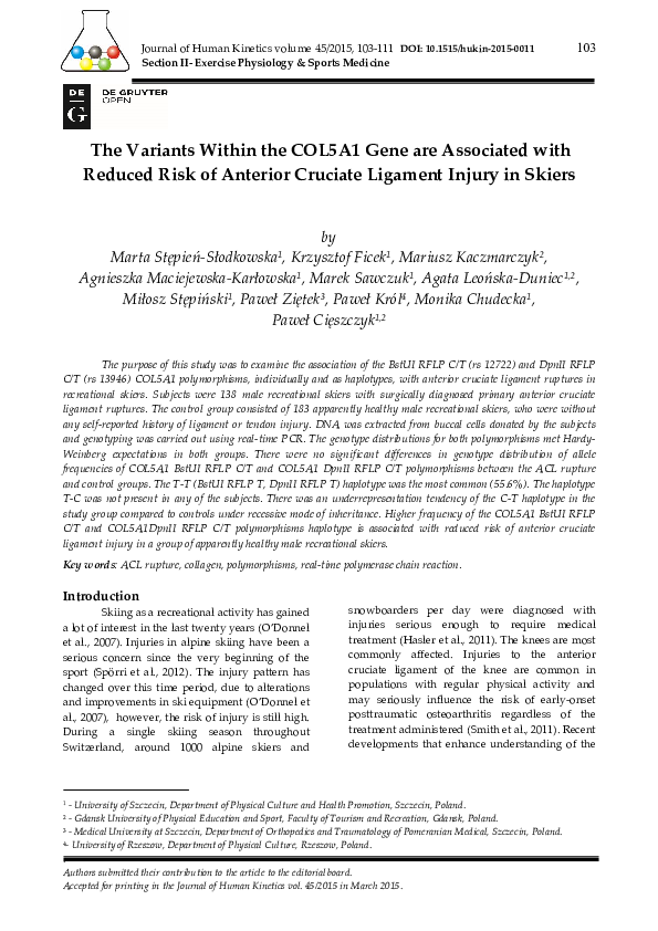 (PDF) The Variants Within the COL5A1 Gene are Associated with Reduced ...