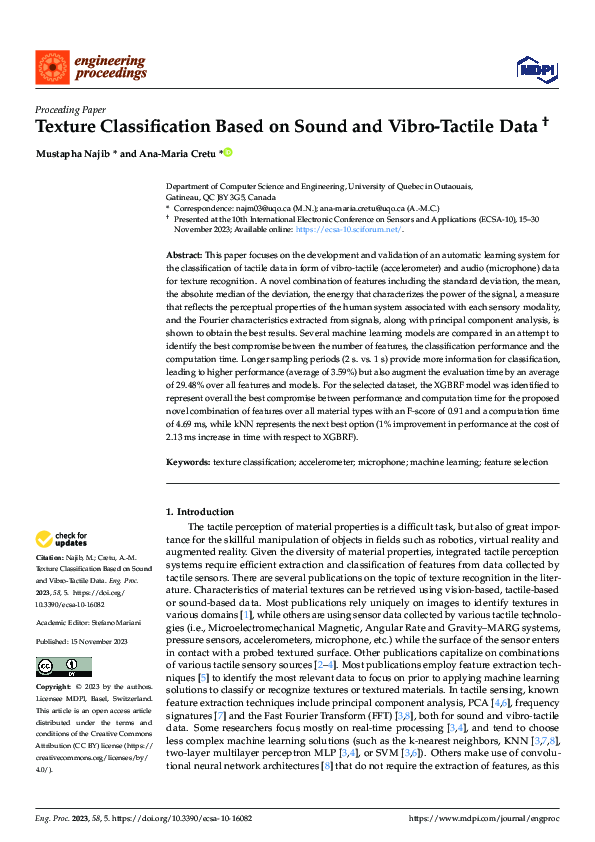 (PDF) Texture Classification Based on Sound and Vibro-Tactile Data