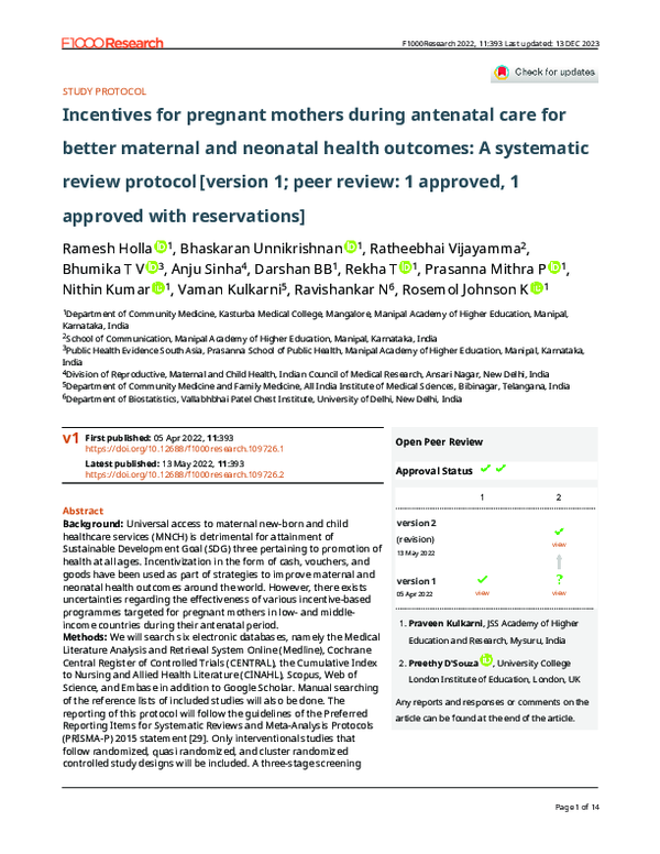 (PDF) Incentives for pregnant mothers during antenatal care for better ...