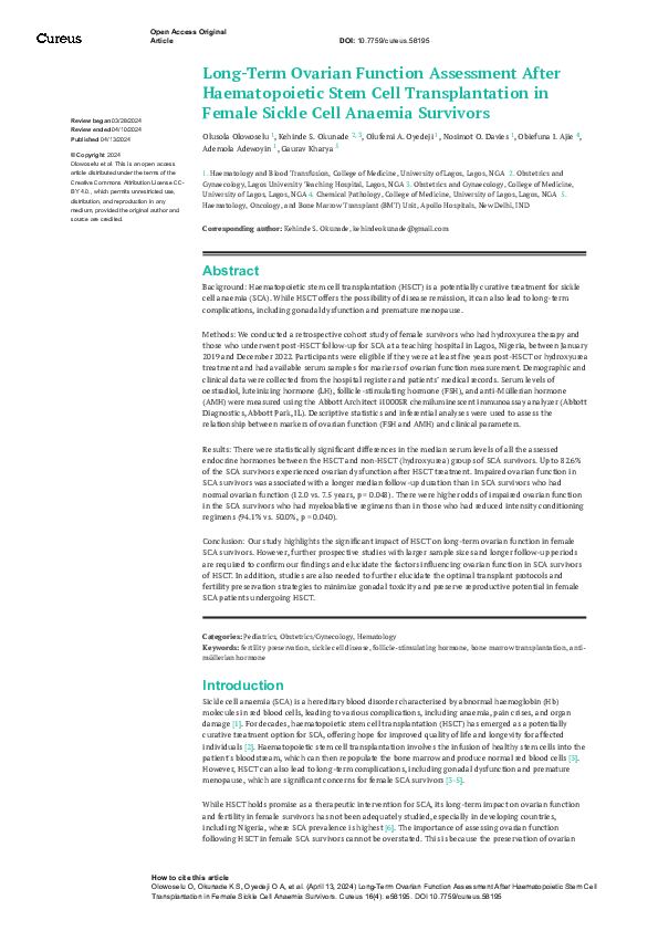 (PDF) Long-Term Ovarian Function Assessment After Haematopoietic Stem ...
