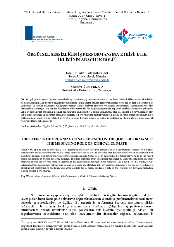 (PDF) The Effects of Organizational Silence on the Job Performance: The ...