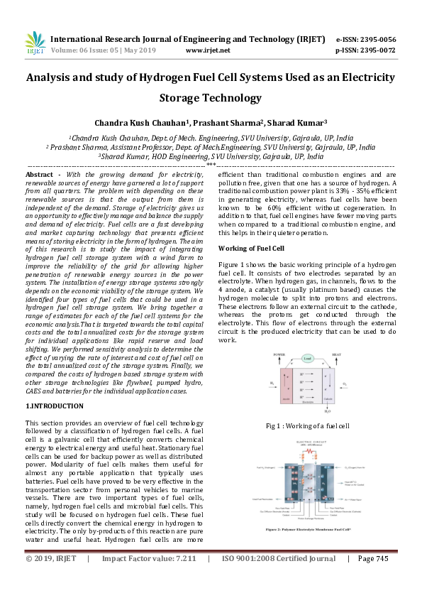 (PDF) Analysis and study of Hydrogen Fuel Cell Systems Used as an ...