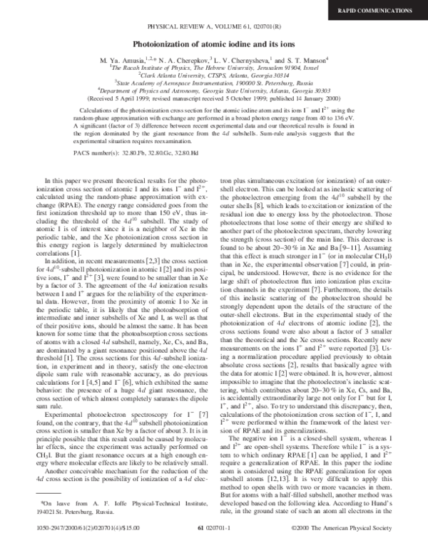 (PDF) Photoionization of atomic iodine and its ions
