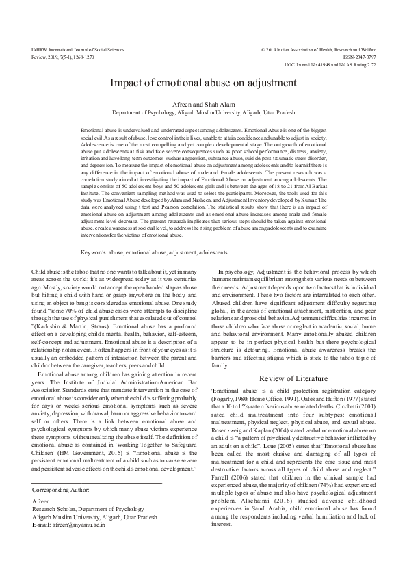 (PDF) Impact of Emotional Abuse on Adjustment