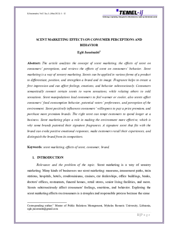 (PDF) Scent Marketing Effects on Consumer Perceptions and Behavior