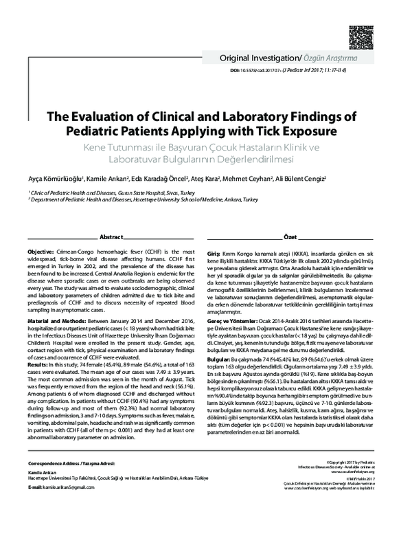 (PDF) The Evaluation of Clinical and Laboratory Findings of Pediatric ...