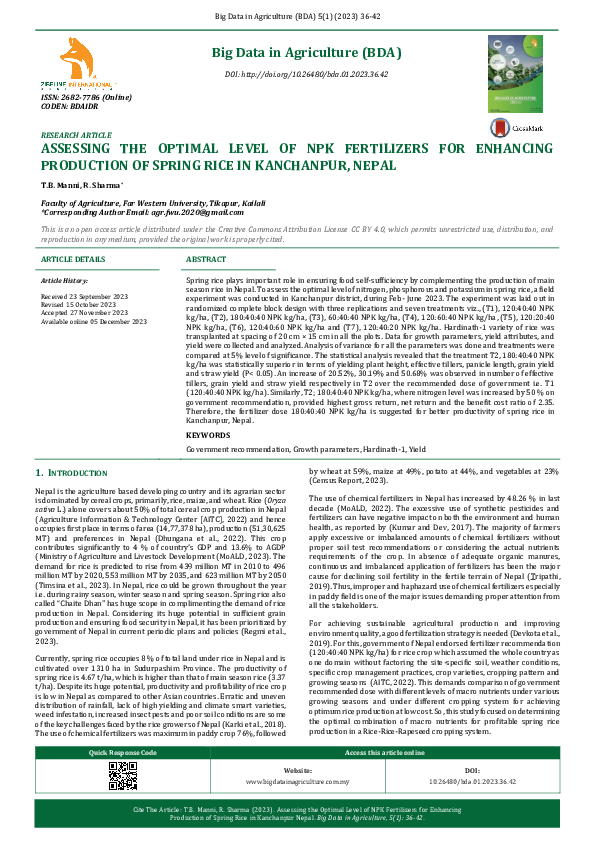 (PDF) Assessing the Optimal Level of NPK Fertilizers for Enhancing ...