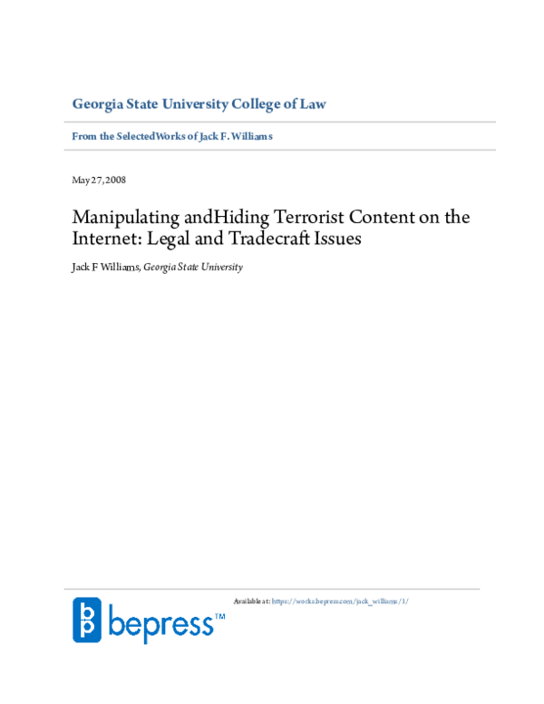 (PDF) Manipulating and Hiding Terrorist Content on the Internet: Legal ...